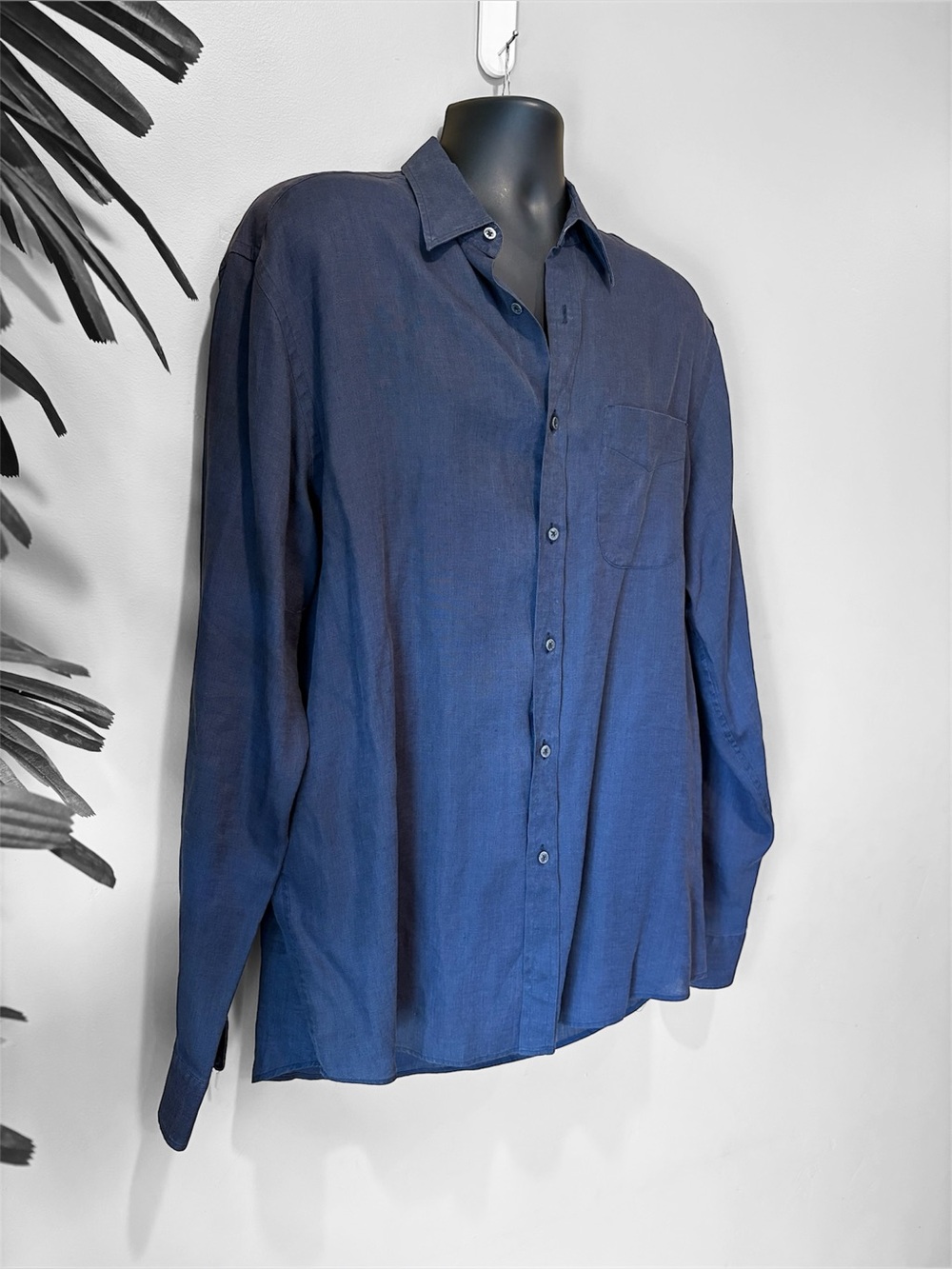 Ralph Lauren Purple Label Navy Blue Size 16.5 Linen Shirt